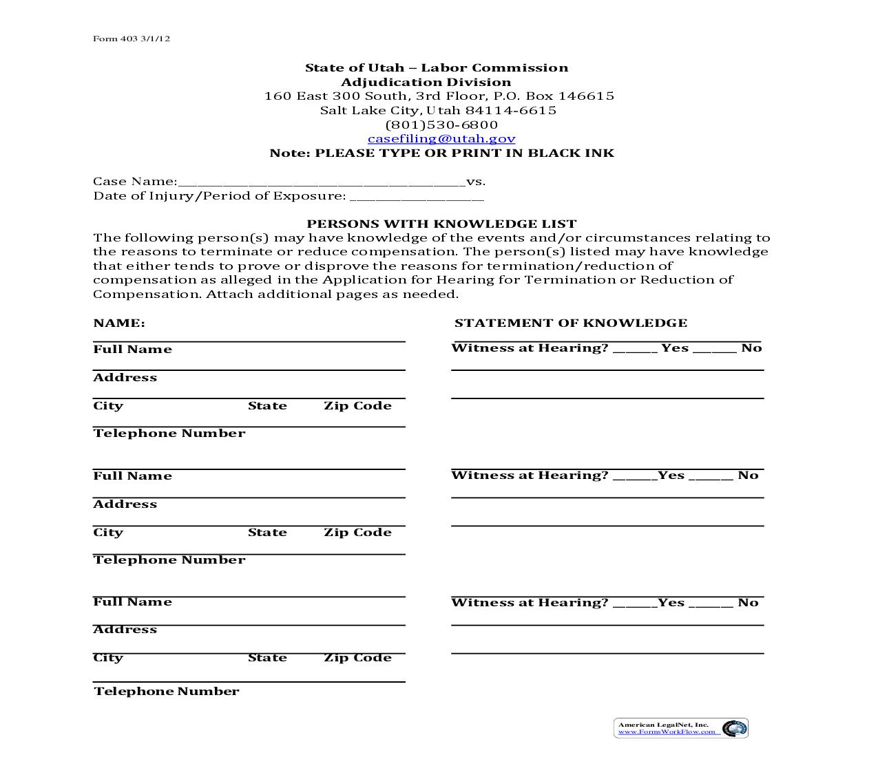 Persons With Knowledge List {403} | Pdf Fpdf Doc Docx | Utah