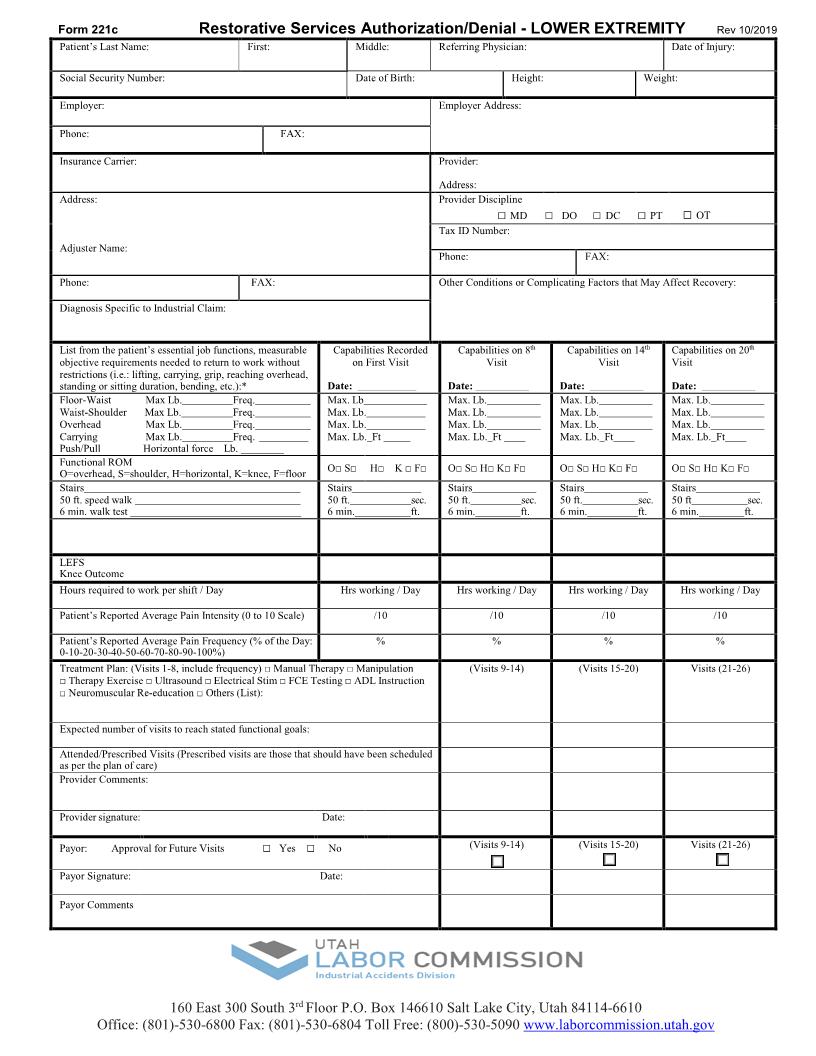 Restorative Services Authorization Denial  (Lower Extremity) {221c} | Pdf Fpdf Doc Docx | Utah