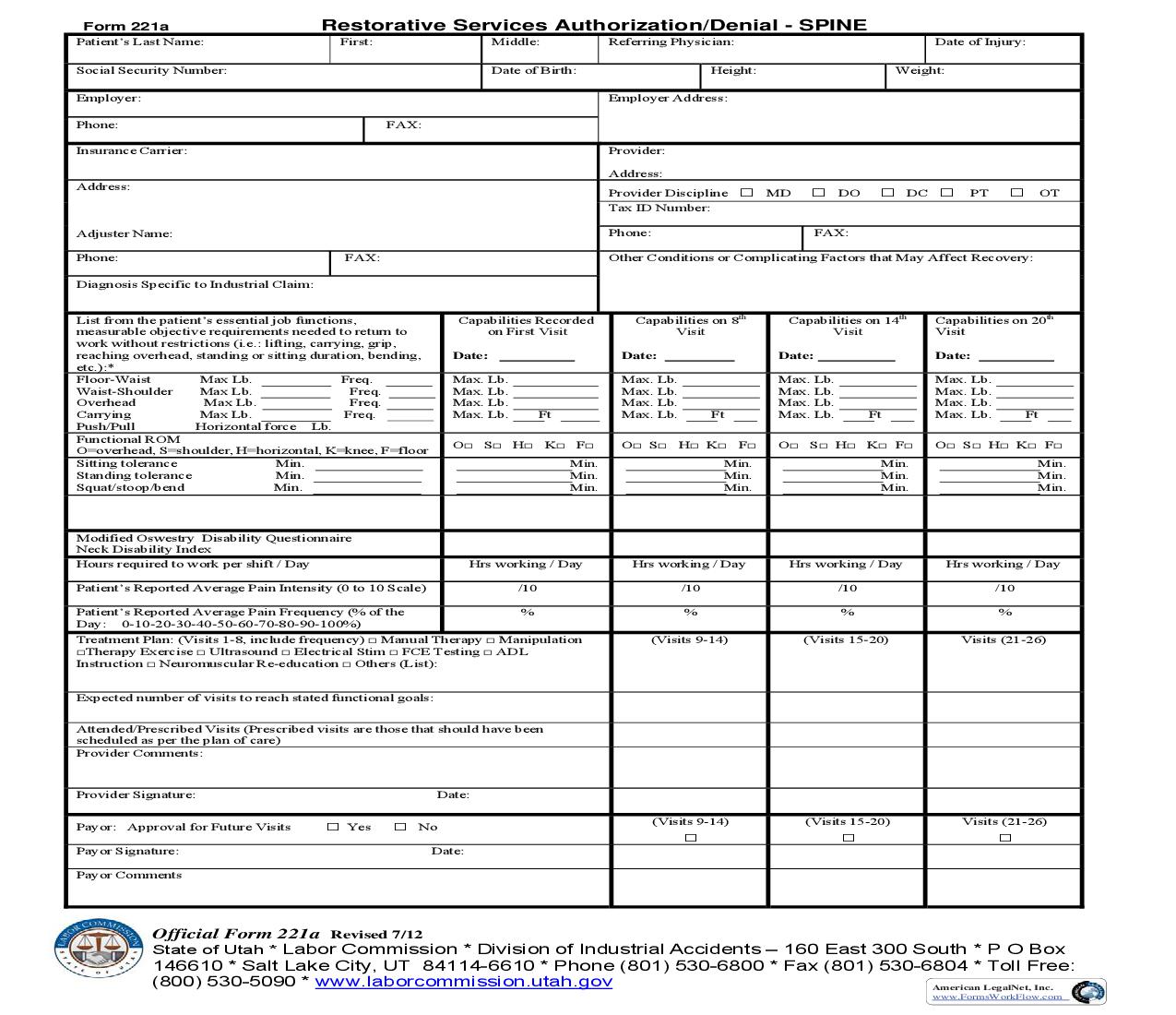 Restorative Services Authorization Denial (Spine) {221a} | Pdf Fpdf Doc Docx | Utah