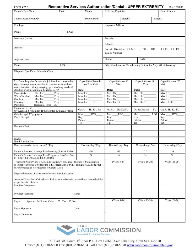 Restorative Services Authorization Denial (Upper Extremity) {221b} | Pdf Fpdf Doc Docx | Utah