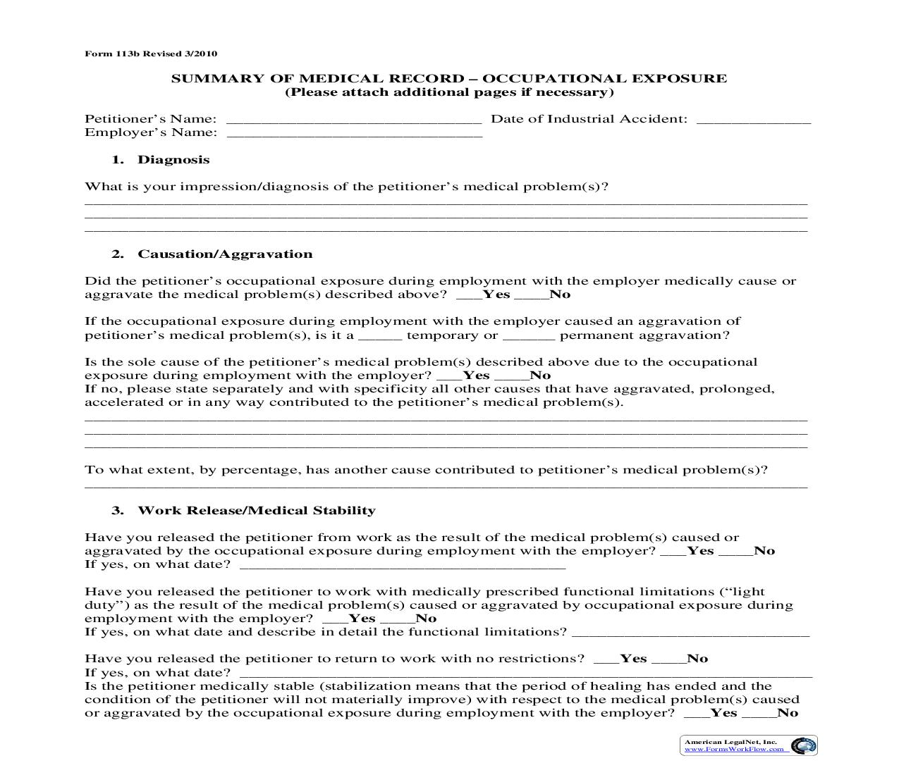 Summary Of Medical Record Occupational Exposure {113b} | Pdf Fpdf Doc Docx | Utah