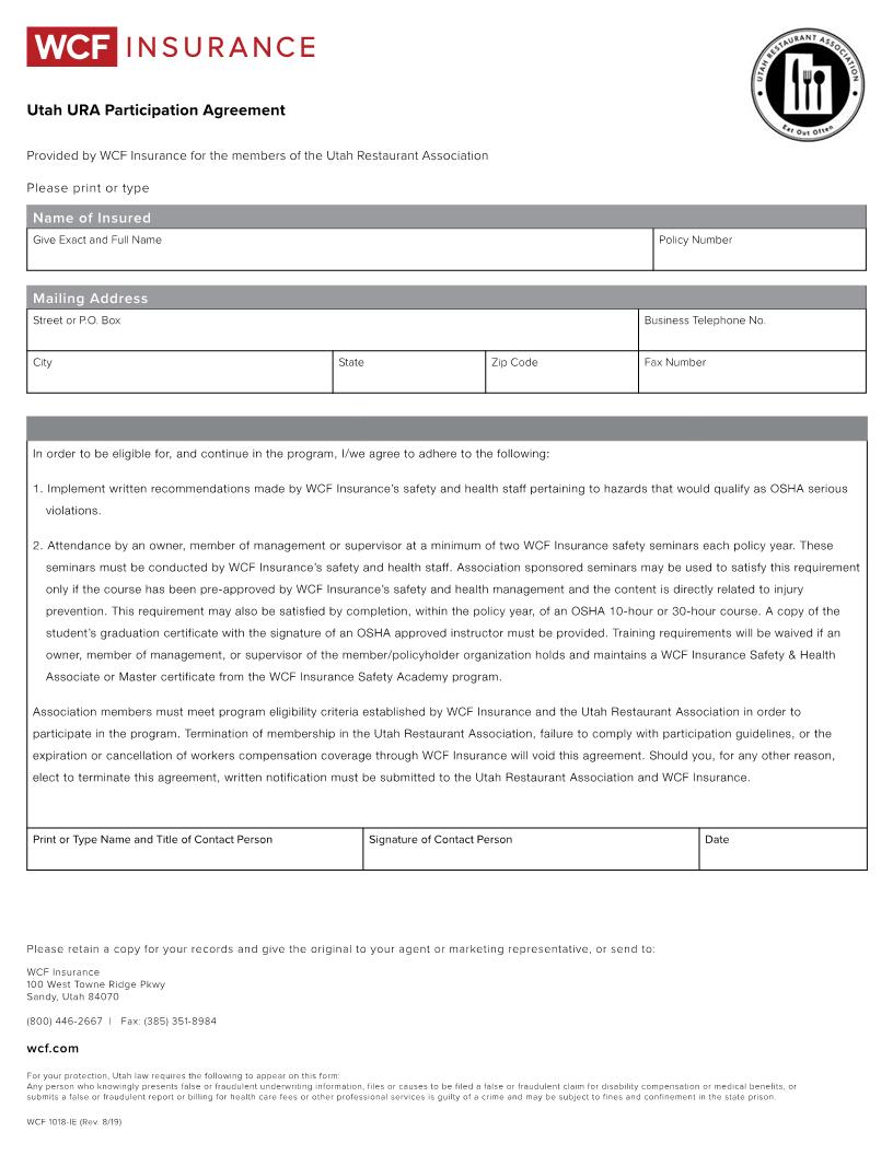 URA Participation Agreement {1018-IE} | Pdf Fpdf Docx | Utah