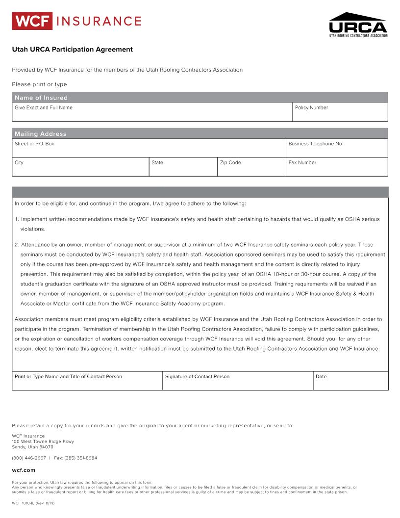 URCA Participation Agreement {1018-IE} | Pdf Fpdf Docx | Utah