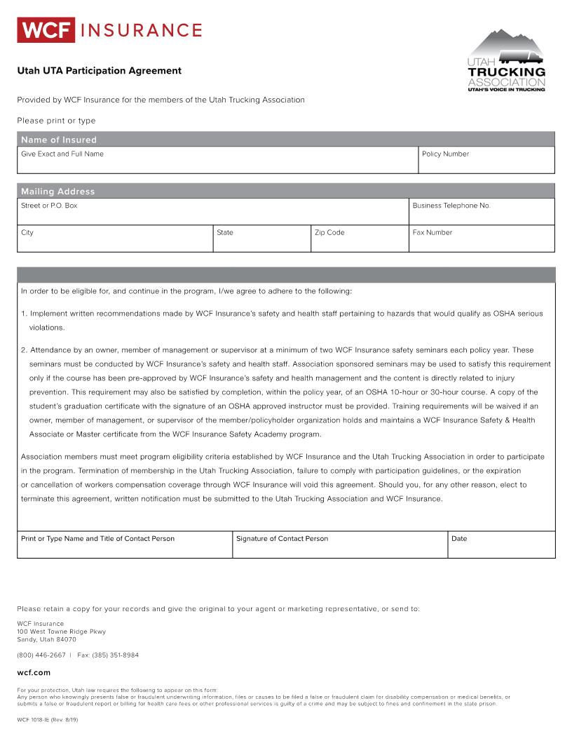 UTA Participation Agreement {1018-IE} | Pdf Fpdf Docx | Utah