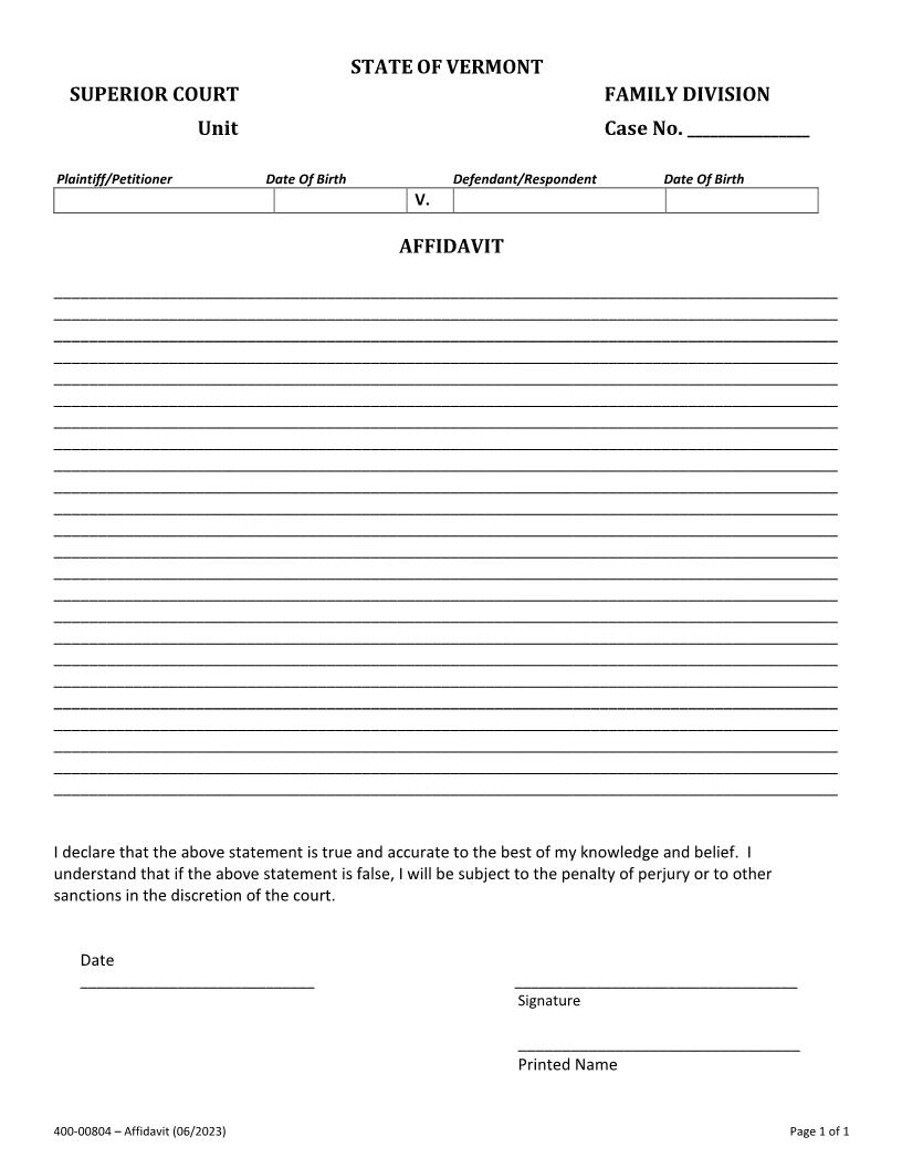 Affidavit {400-00804} | Pdf Fpdf Doc Docx | Vermont