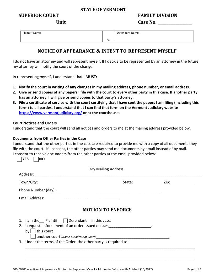 Motion To Enforce {400-00905} | Pdf Fpdf Docx | Vermont