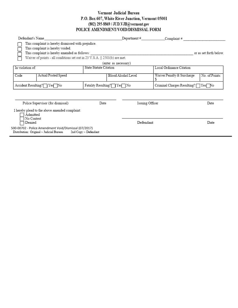 Police Amendment-Void-Dismissal {500-00702} | Pdf Fpdf Docx | Vermont