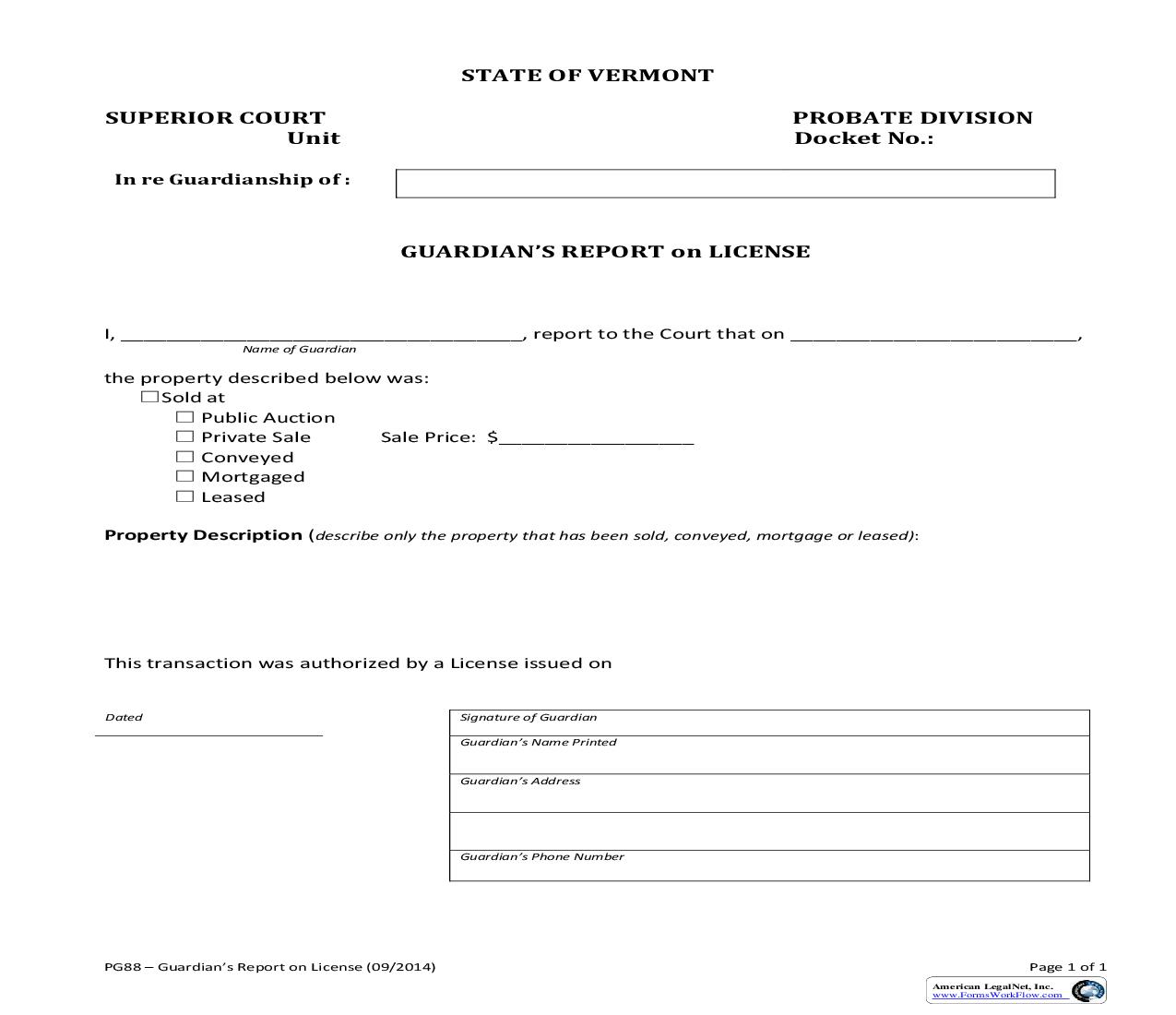 Guardians Report On License {PG 88} | Pdf Fpdf Doc Docx | Vermont