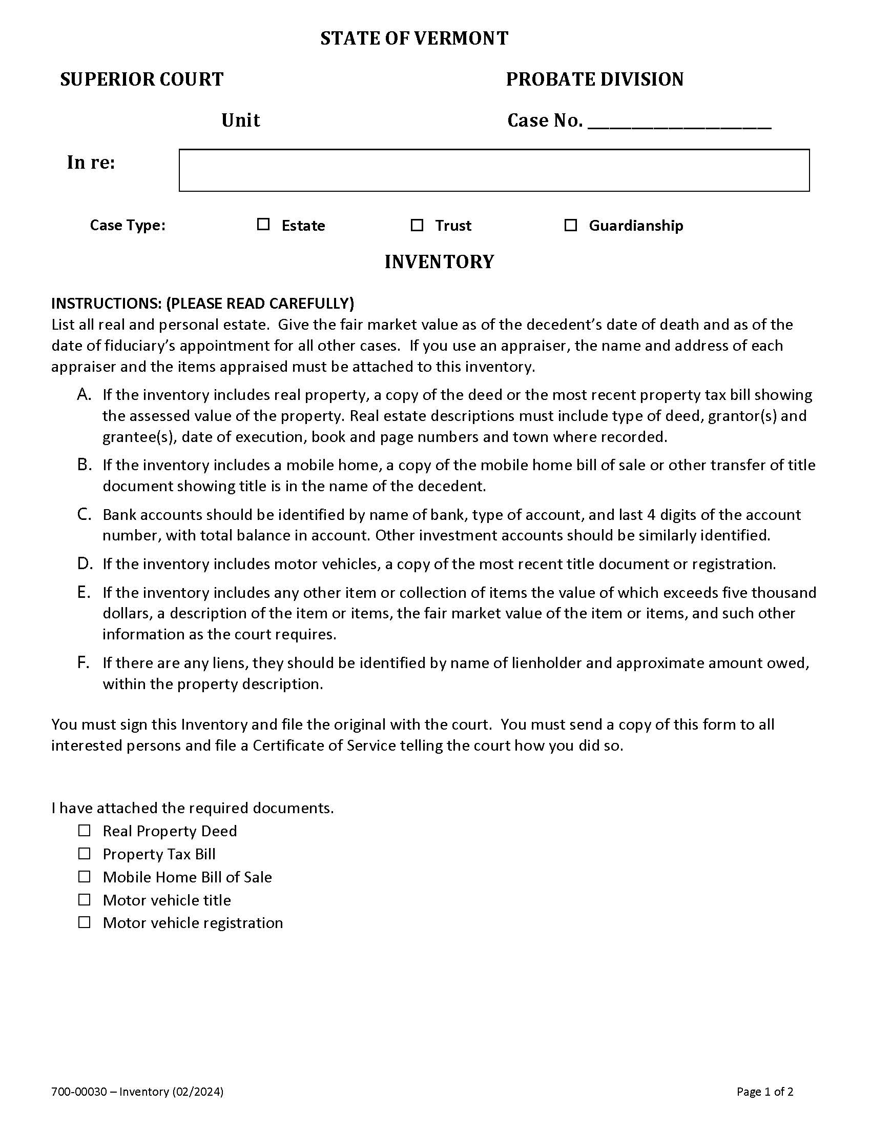 Inventory Schedule {700-00030} | Pdf Fpdf Docx | Vermont