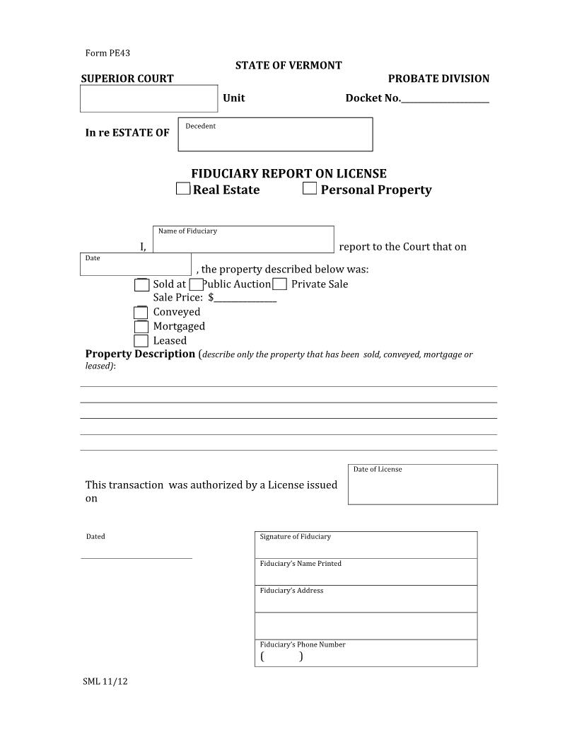 Report On License To Sell Convey Mortgage Or Lease Real Estate {PE 43} | Pdf Fpdf Docx | Vermont
