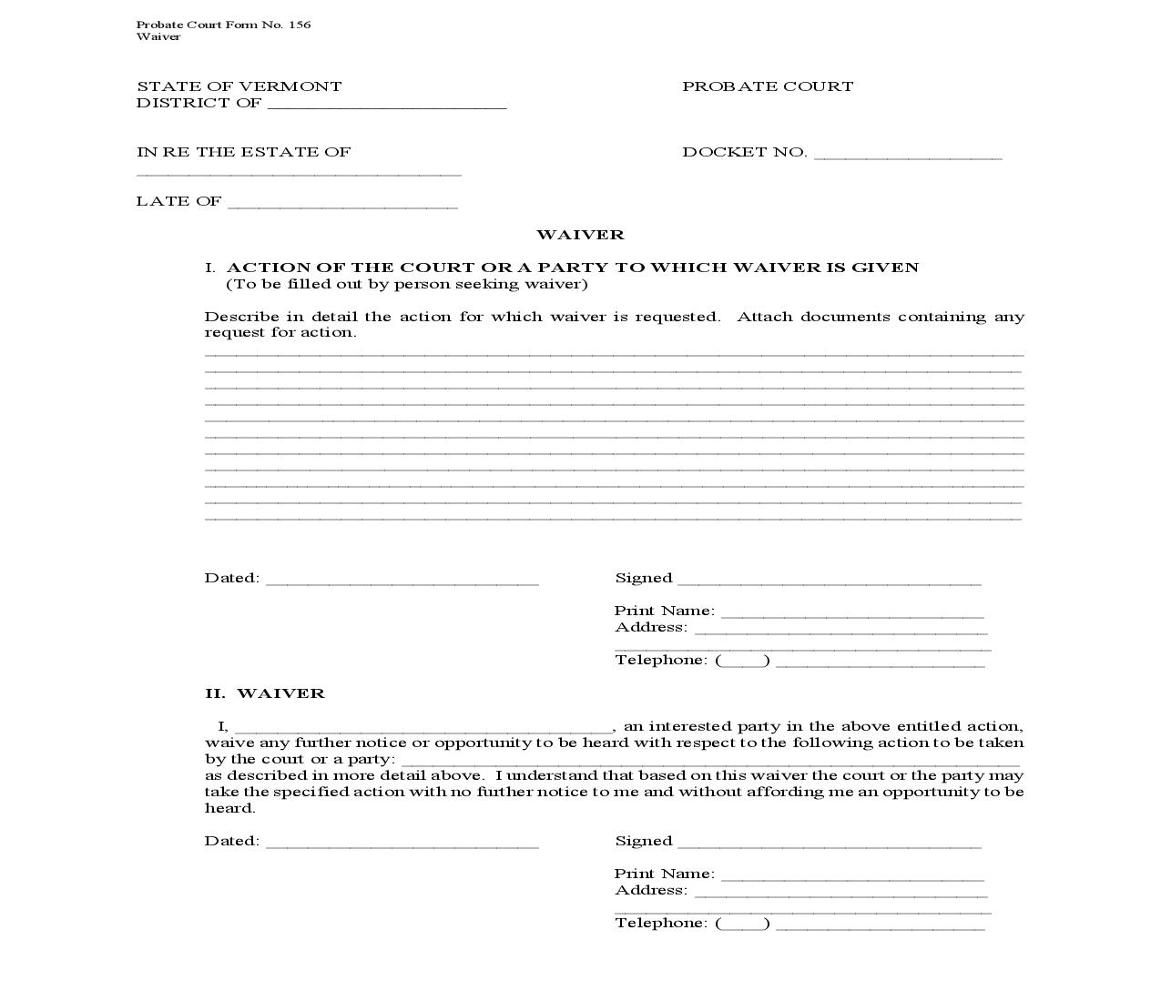 Waiver {156} | Pdf Fpdf Doc Docx | Vermont