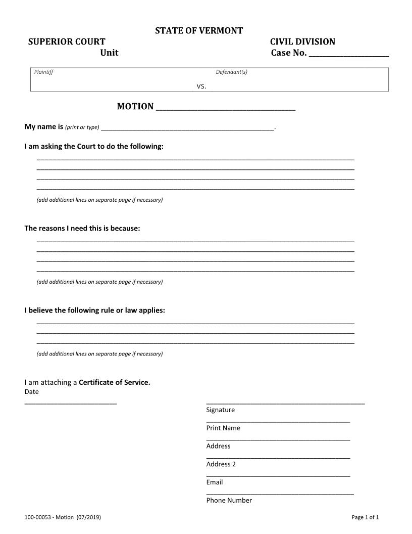 Motion {100-00053} | Pdf Fpdf Docx | Vermont
