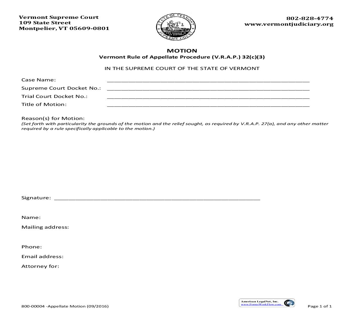 Motion (Appellate) {800-00004} | Pdf Fpdf Docx | Vermont