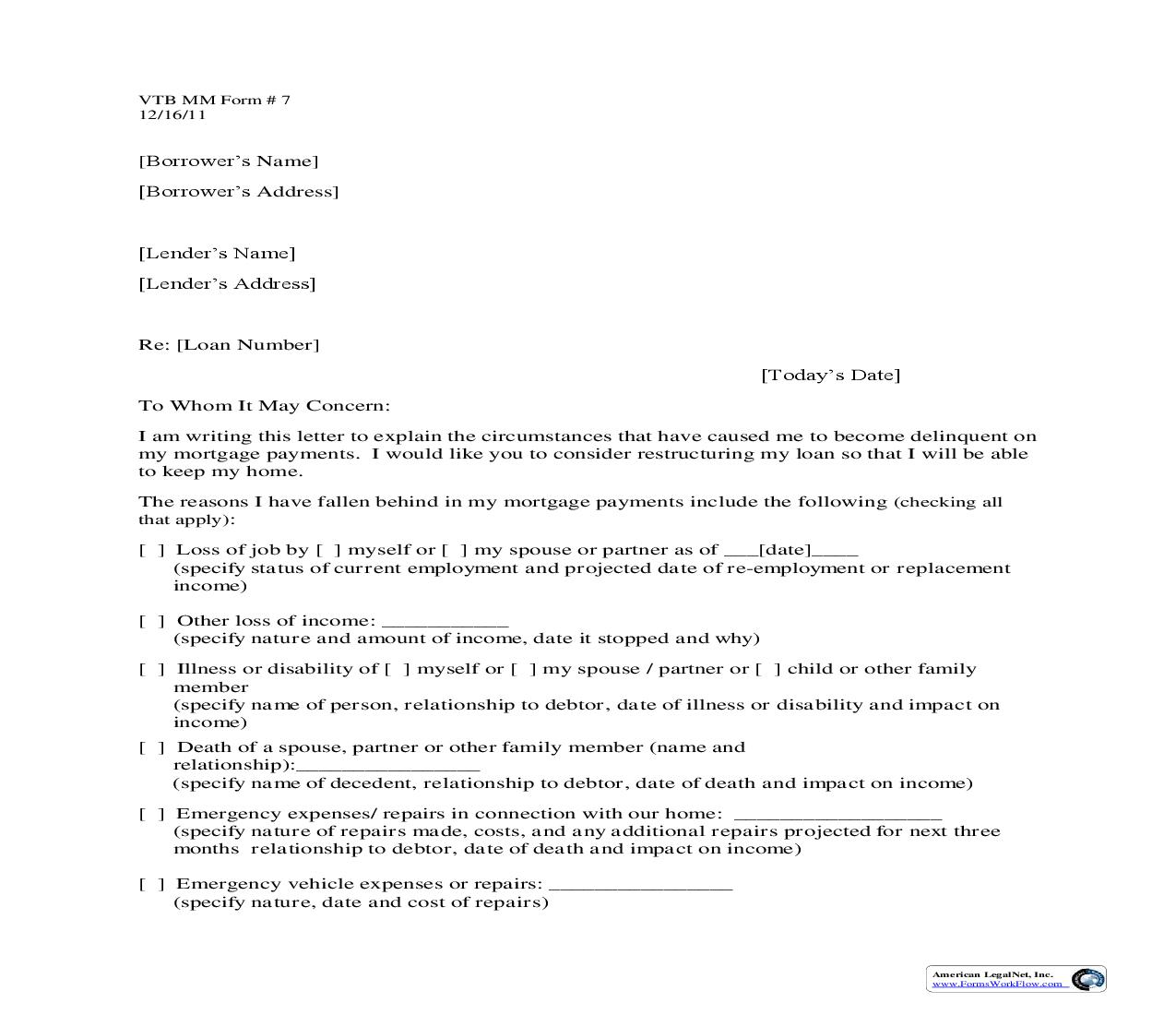 Debtor Hardship Letter {7} |  | Vermont