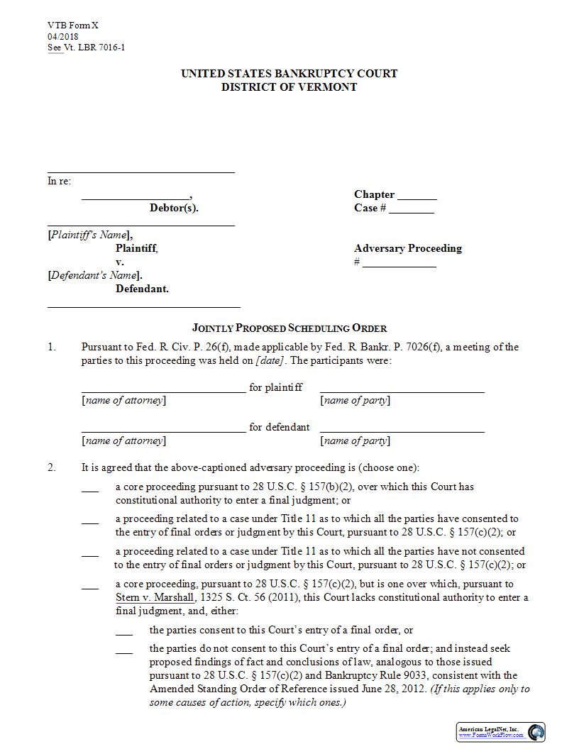 Jointly Proposed Scheduling Order {X} | Pdf Fpdf Docx | Vermont