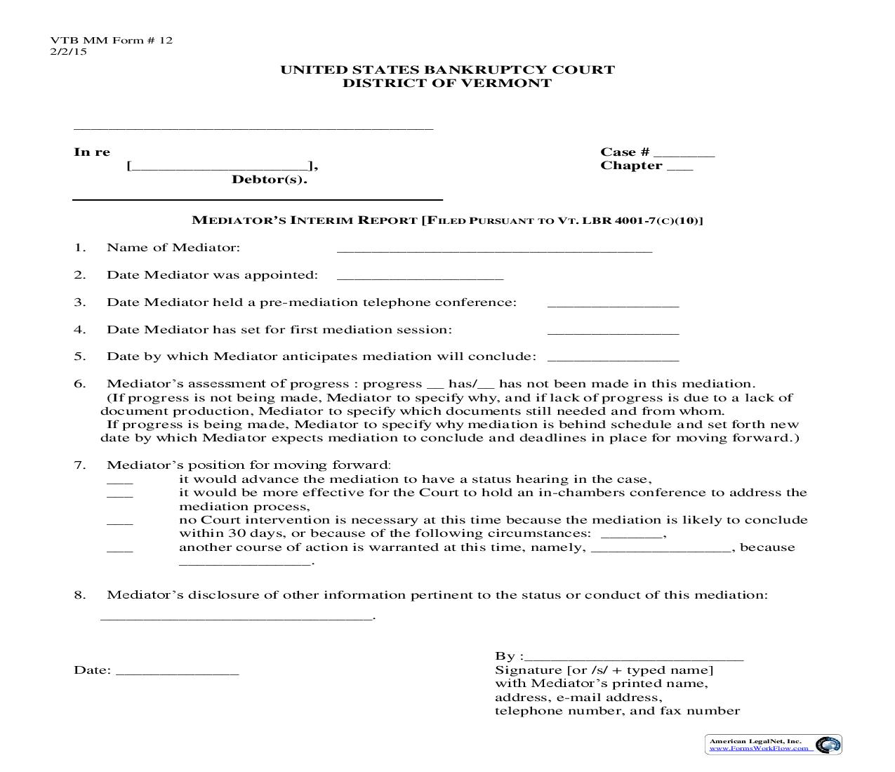 Mediators Interim Report {12} |  | Vermont