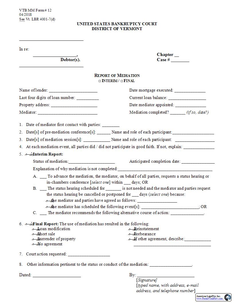 Mediators Report {12} | Pdf Fpdf Docx | Vermont