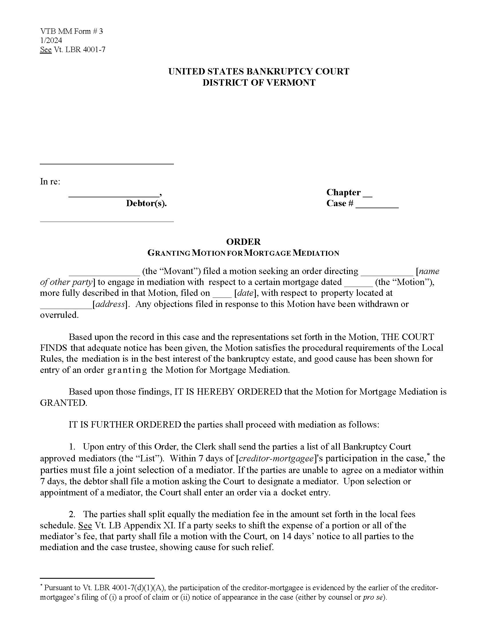 Order Granting Motion For Mortgage Mediation {3} | Pdf Fpdf Docx | Vermont