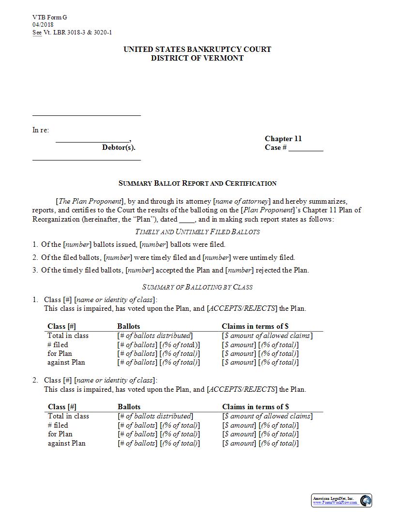 Summary Ballot Report And Certification {G} | Pdf Fpdf Docx | Vermont