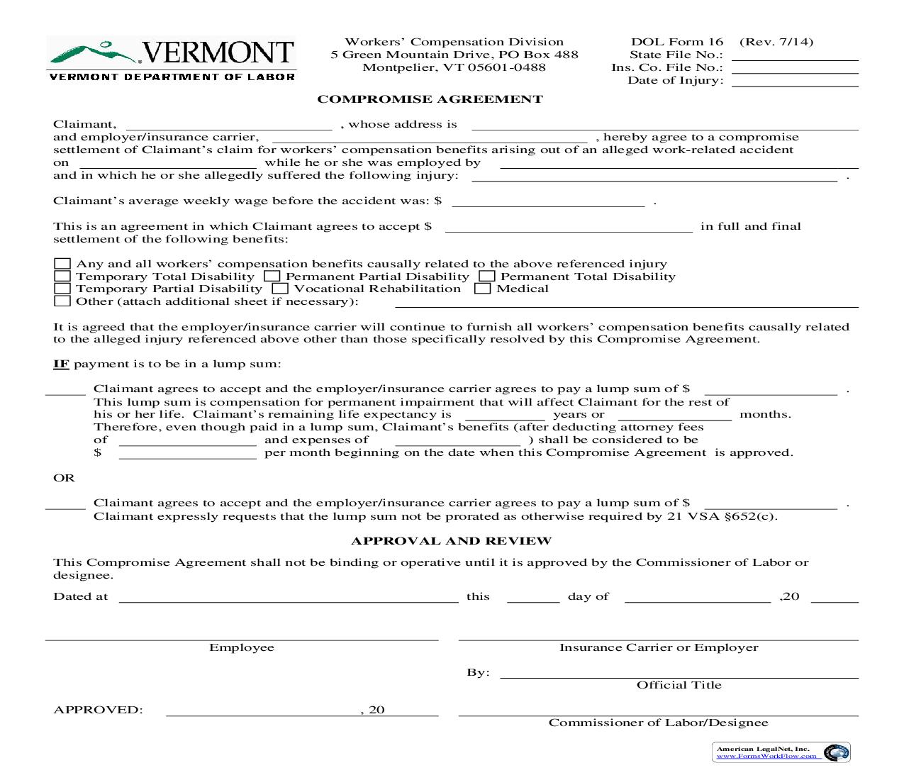 Compromise Agreement {16} | Pdf Fpdf Doc Docx | Vermont