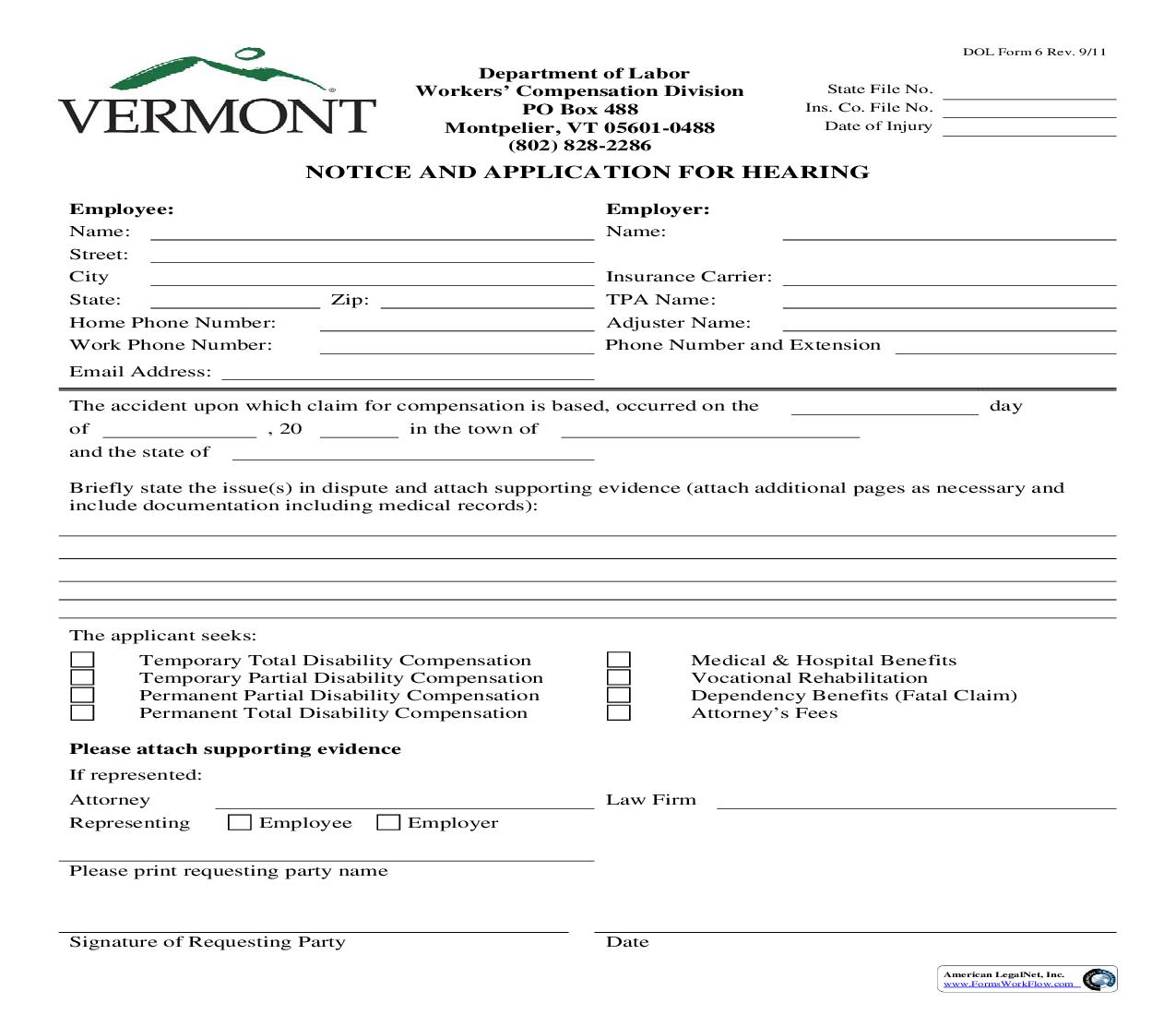 Notice And Application For Hearing {6} | Pdf Fpdf Doc Docx | Vermont