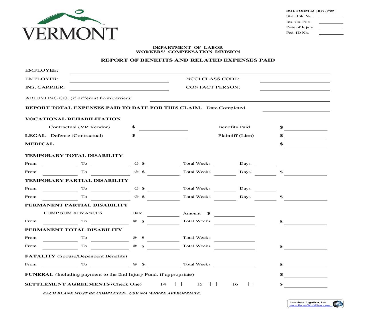 Report Of Benefits And Related Expenses Paid {13} | Pdf Fpdf Doc Docx | Vermont