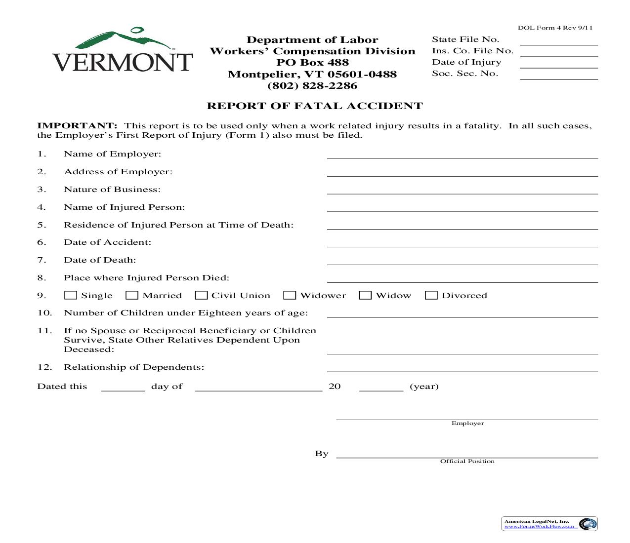 Report Of Fatal Accident {4} | Pdf Fpdf Doc Docx | Vermont