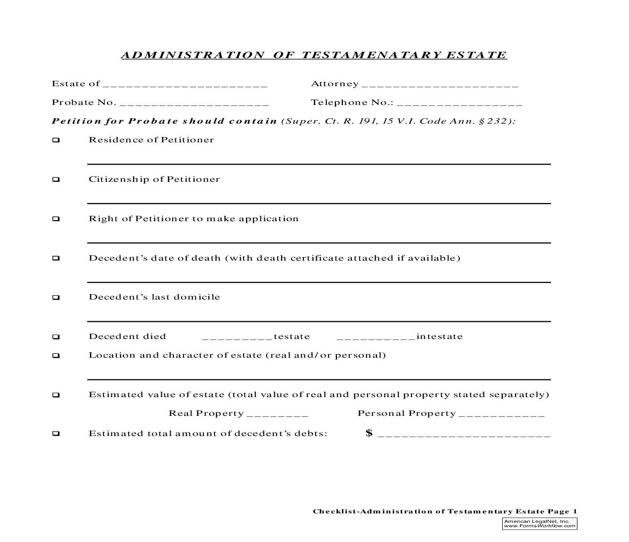 Administration Of Testamentary Estate | Pdf Fpdf Doc Docx | Virgin Islands