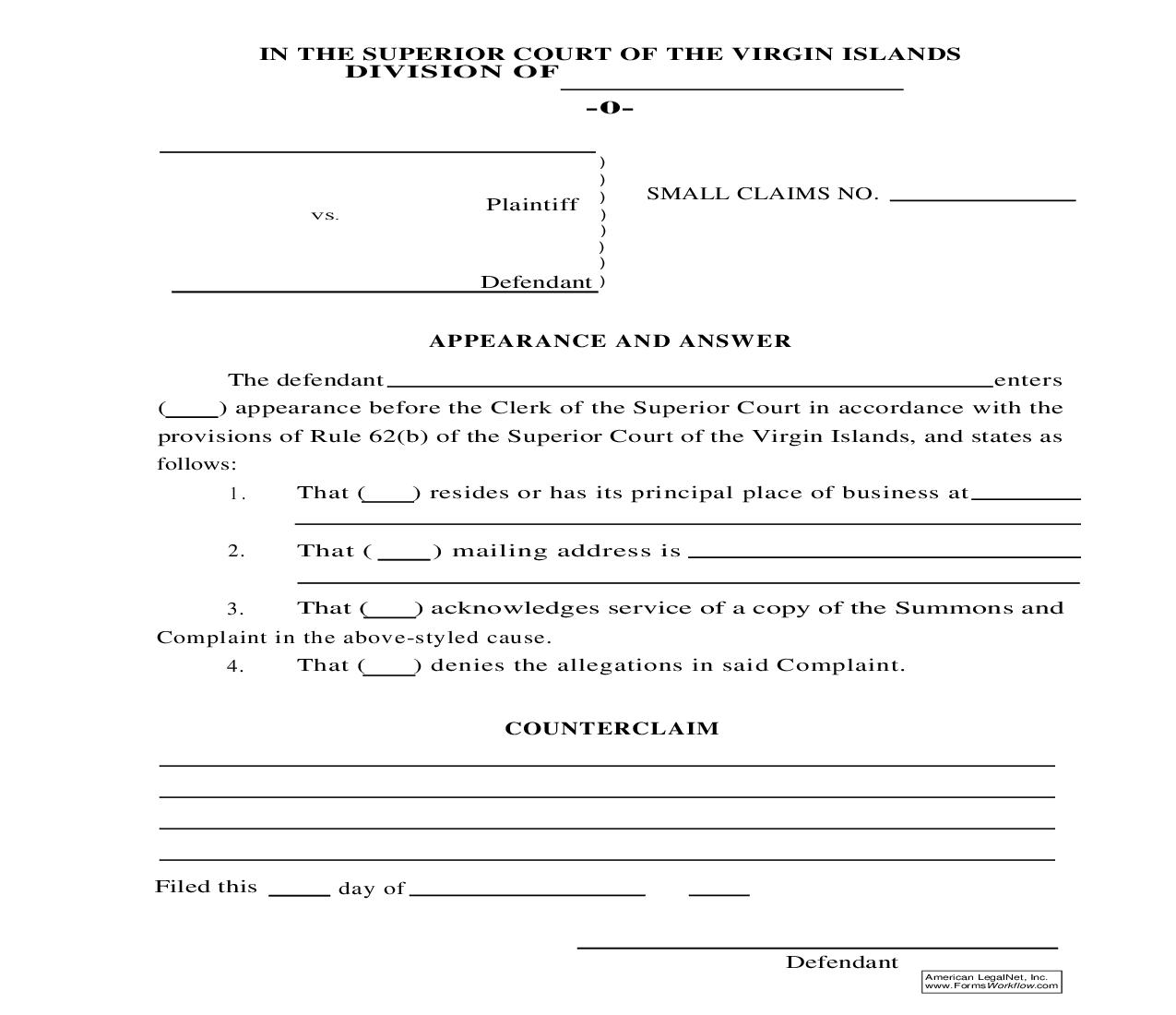 Appearance And Answer | Pdf Fpdf Doc Docx | Virgin Islands
