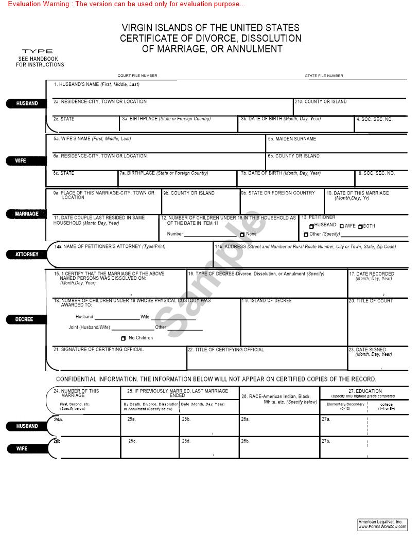 Certificate Of Divorce | Pdf Fpdf Doc Docx | Virgin Islands