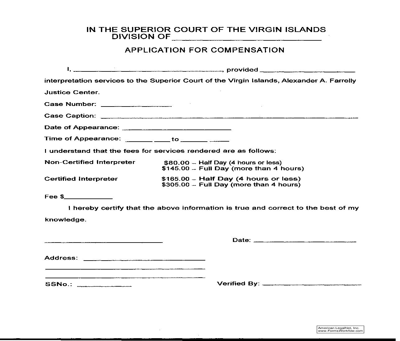 Interpreter Application For Compensation | Pdf Fpdf Doc Docx | Virgin Islands