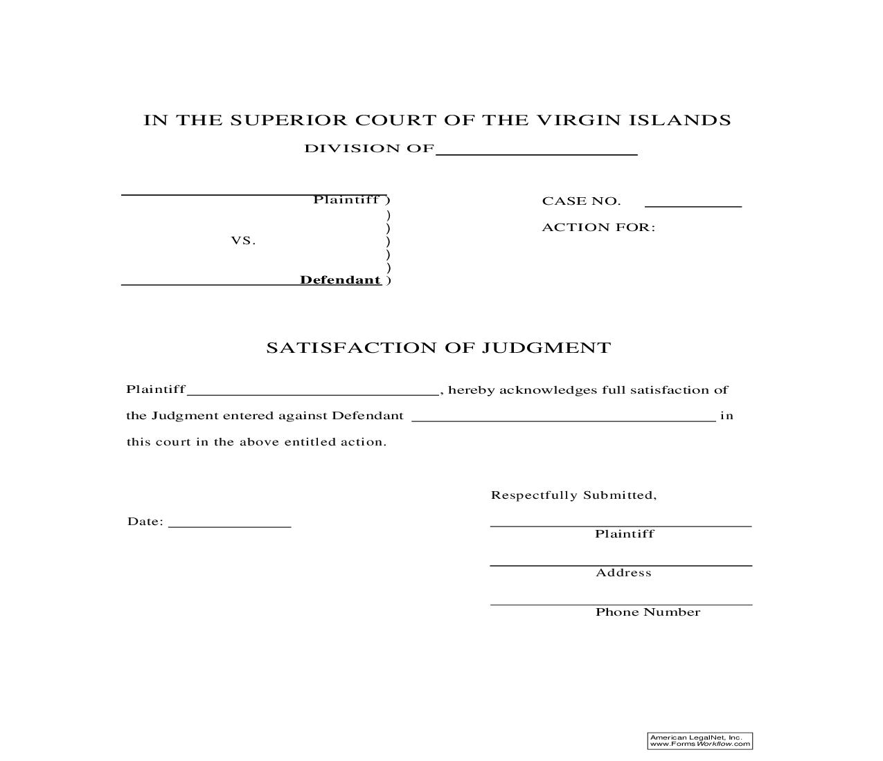 Satisfaction Of Judgment | Pdf Fpdf Doc Docx | Virgin Islands