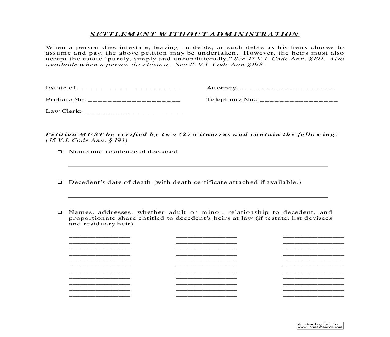 Settlement Without Administration | Pdf Fpdf Doc Docx | Virgin Islands
