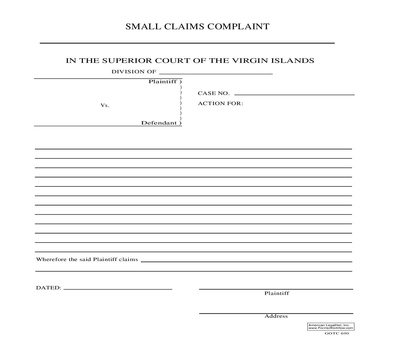 Small Claims Complaint | Pdf Fpdf Doc Docx | Virgin Islands
