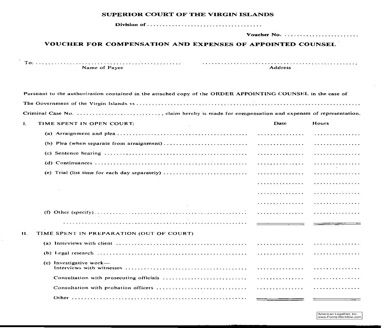 Voucher For Compensation And Expenses Of Appointed Counsel | Pdf Fpdf Doc Docx | Virgin Islands