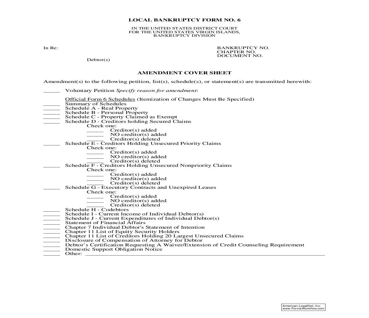 Amendment Cover Sheet {6} | Pdf Fpdf Doc Docx | Virgin Islands