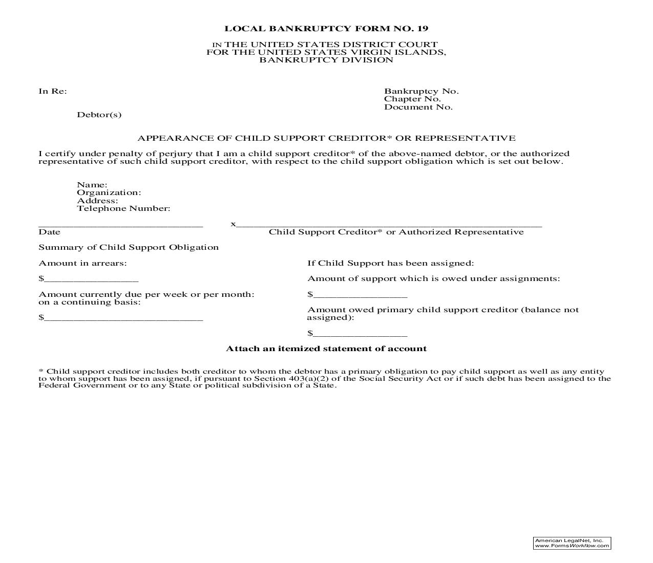 Appearance Of Child Support Creditor Or Representative {19} | Pdf Fpdf Doc Docx | Virgin Islands