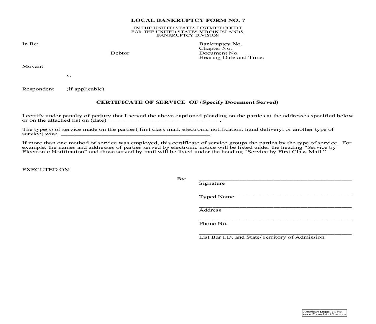 Certificate Of Service {7} | Pdf Fpdf Doc Docx | Virgin Islands