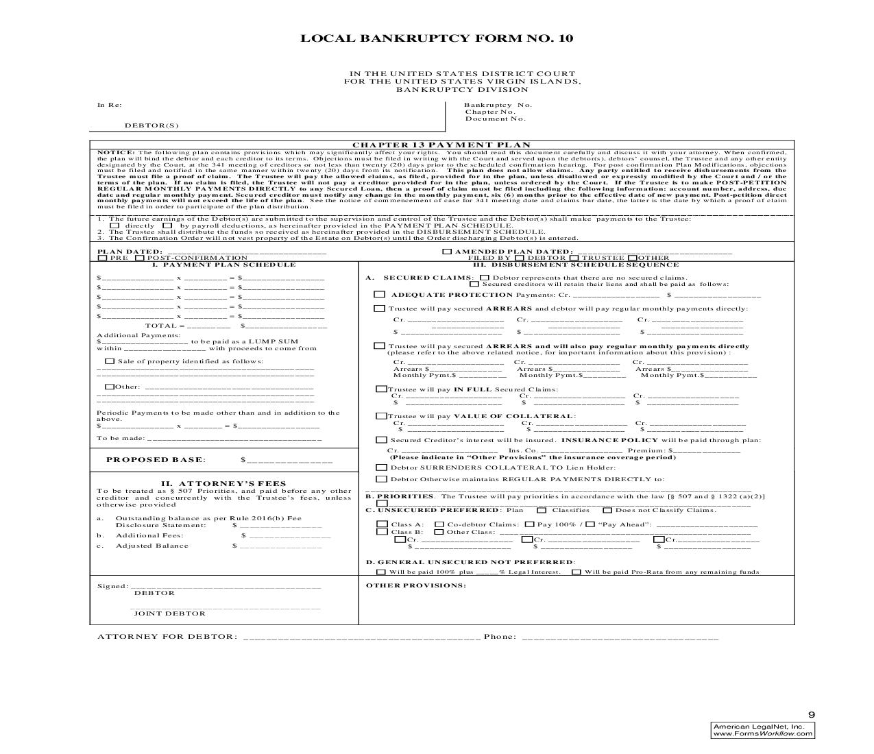 Chapter 13 Payment Plan {10} | Pdf Fpdf Doc Docx | Virgin Islands