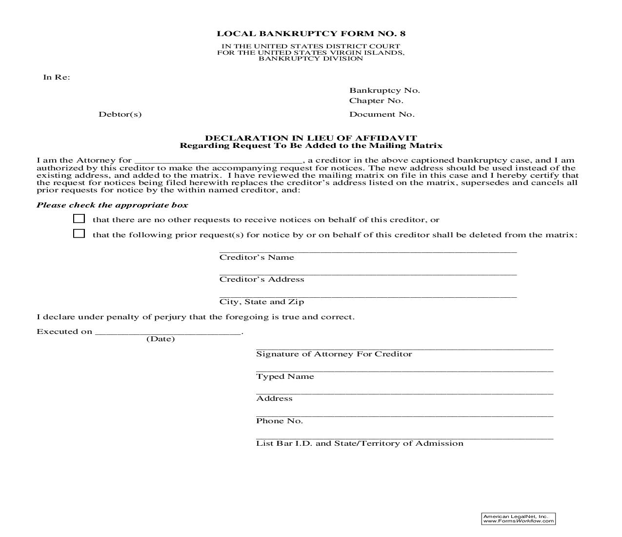 Declaration In Lieu Of Affidavit {8} | Pdf Fpdf Doc Docx | Virgin Islands