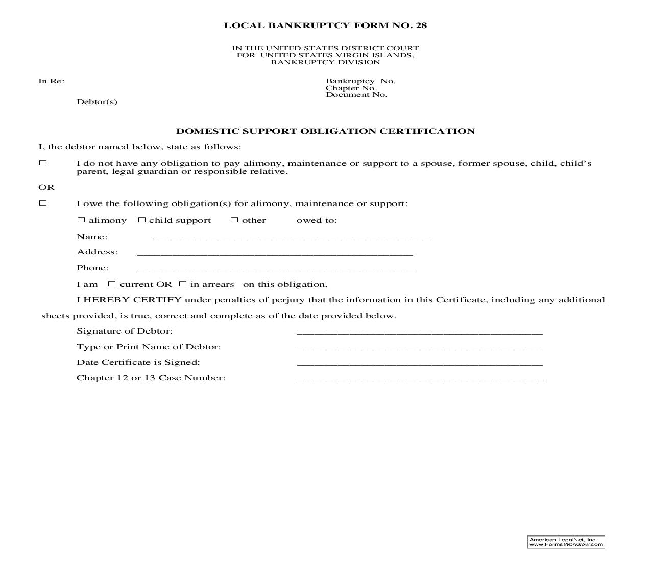 Domestic Support Obligation Certification {28} | Pdf Fpdf Doc Docx | Virgin Islands