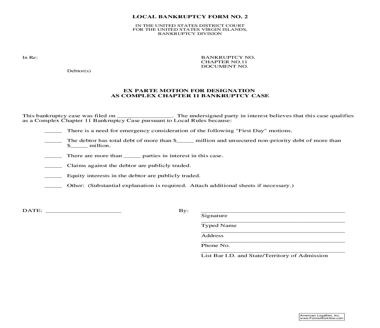Ex Parte Motion For Designation As Complex Chapter 11 Bankruptcy Case {2} | Pdf Fpdf Doc Docx | Virgin Islands