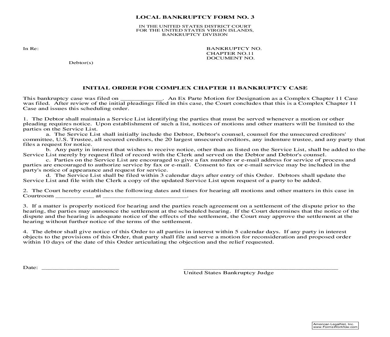 Initial Order For Complex Chapter 11 Bankruptcy Case {3} | Pdf Fpdf Doc Docx | Virgin Islands