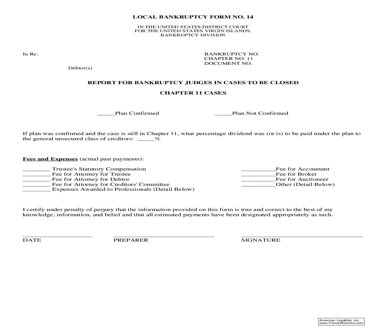 Report For Bankruptcy Judges In Cases To Be Closed (Chapter 11 Cases) {14} | Pdf Fpdf Doc Docx | Virgin Islands