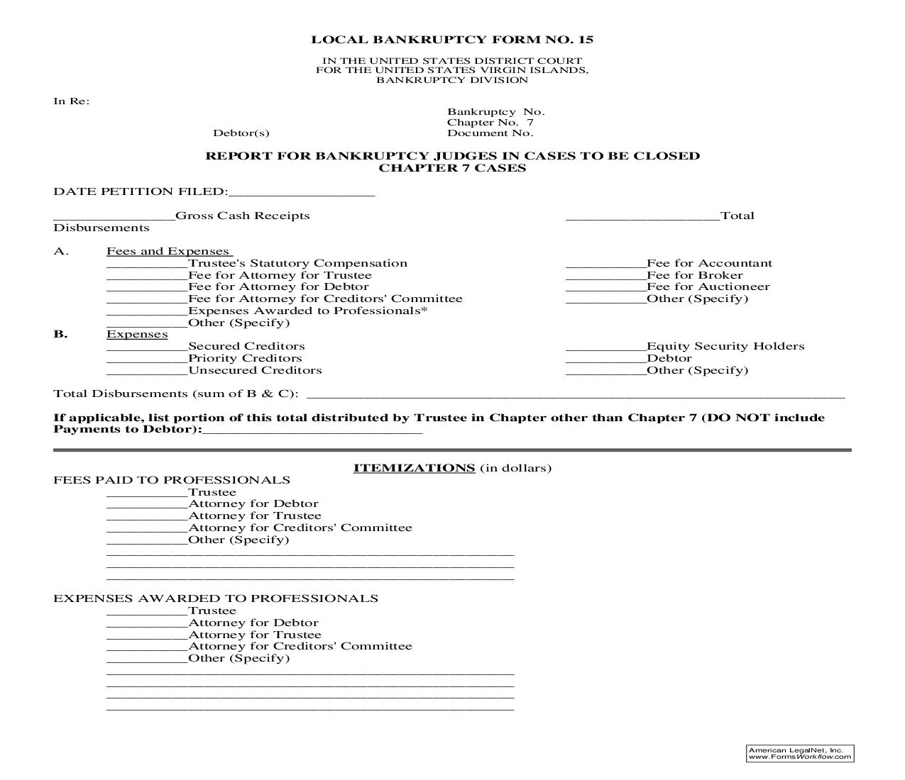 Report For Bankruptcy Judges In Cases To Be Closed (Chapter 7 Cases) {15} | Pdf Fpdf Doc Docx | Virgin Islands