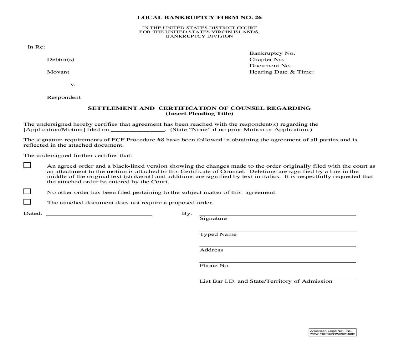 Settlement And Certification Of Counsel {26} | Pdf Fpdf Doc Docx | Virgin Islands