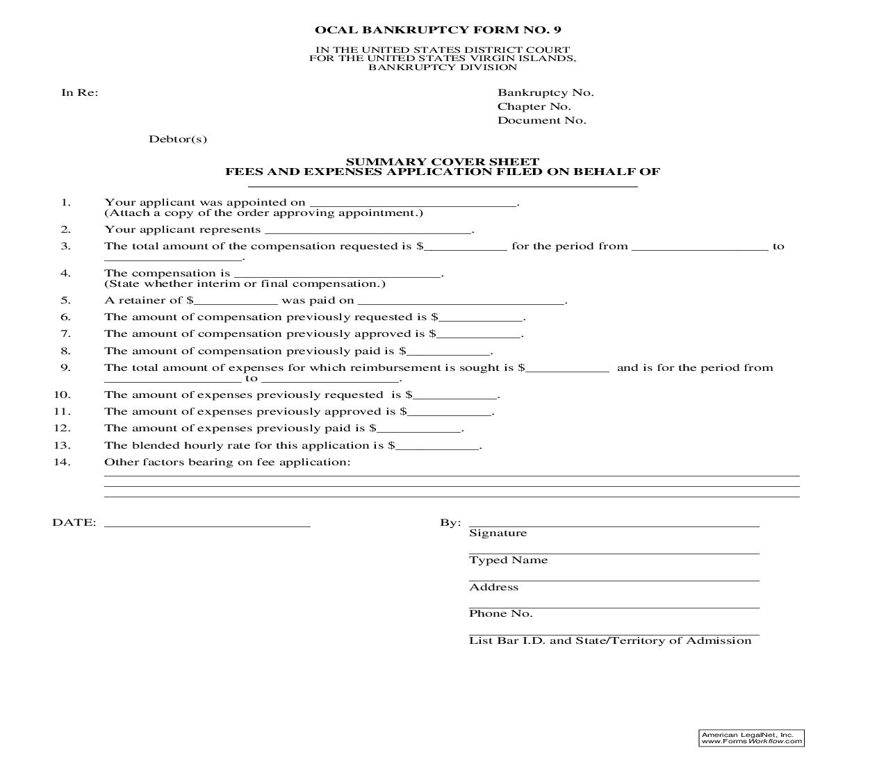 Summary Cover Sheet Fees And Expenses Application {9} | Pdf Fpdf Doc Docx | Virgin Islands