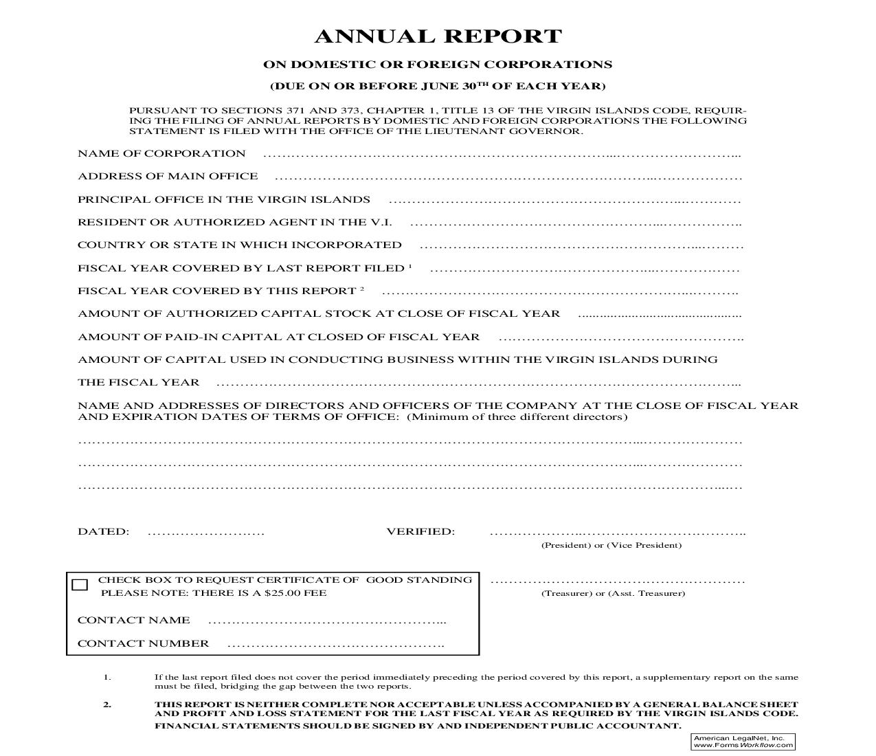 Annual Report (Domestic Or Foreign Corporations) | Pdf Fpdf Doc Docx | Virgin Islands