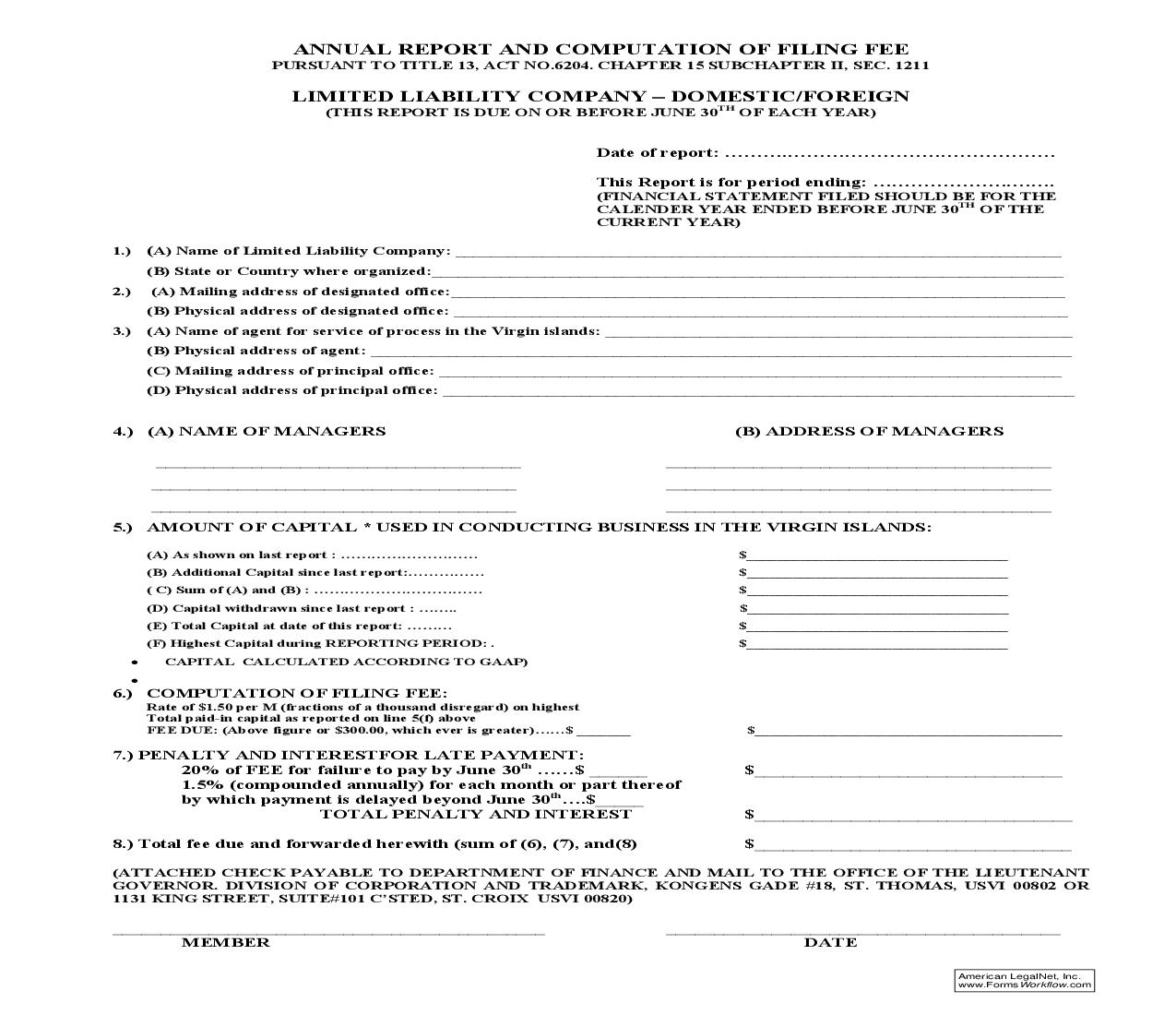 Annual Report (Limited Liability Company) | Pdf Fpdf Doc Docx | Virgin Islands