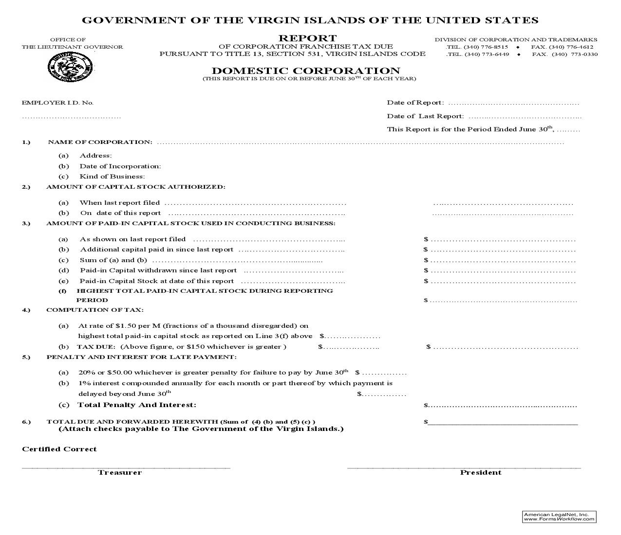 Corporation Franchise Tax Due (Domestic Corporation) | Pdf Fpdf Doc Docx | Virgin Islands